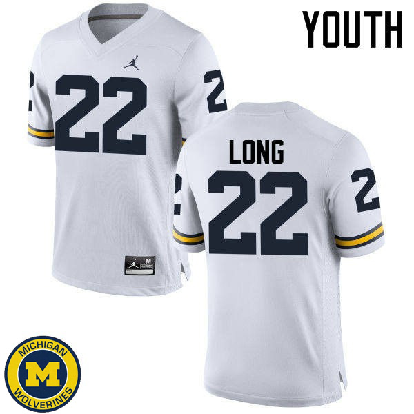 Youth Michigan Wolverines #22 David Long White NCAA Football Jersey